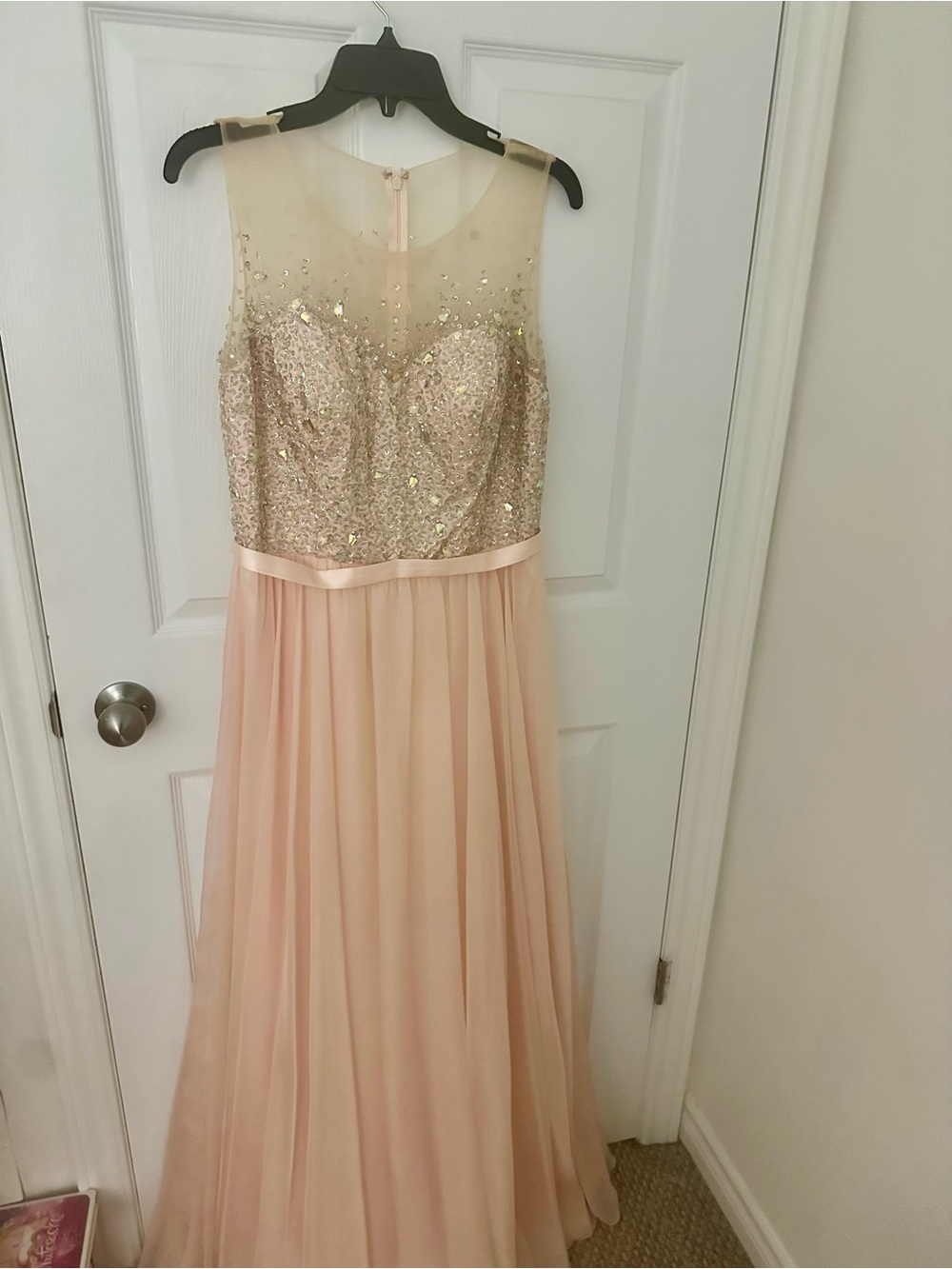 Illusion Sequin Bodice Chiffon Prom Gown in Blush Pink